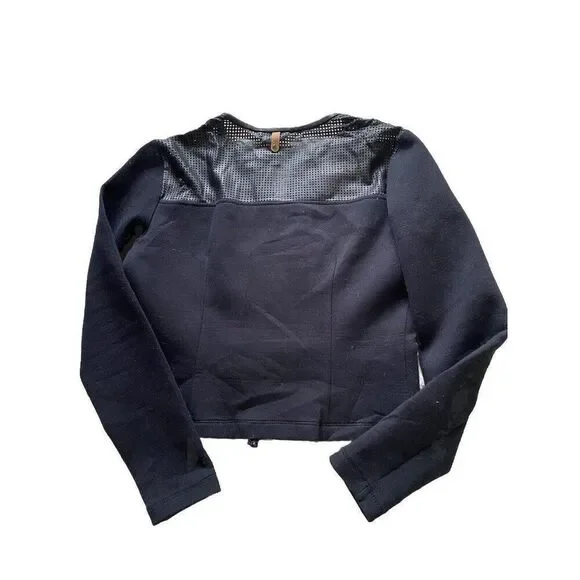 Mackage Blazer Jacket Black Large Zip Up Perforated Lamb Leather Trim